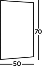 A diagram showing the dimensions of the rectangular mirror, 50 units wide and 70 units high.