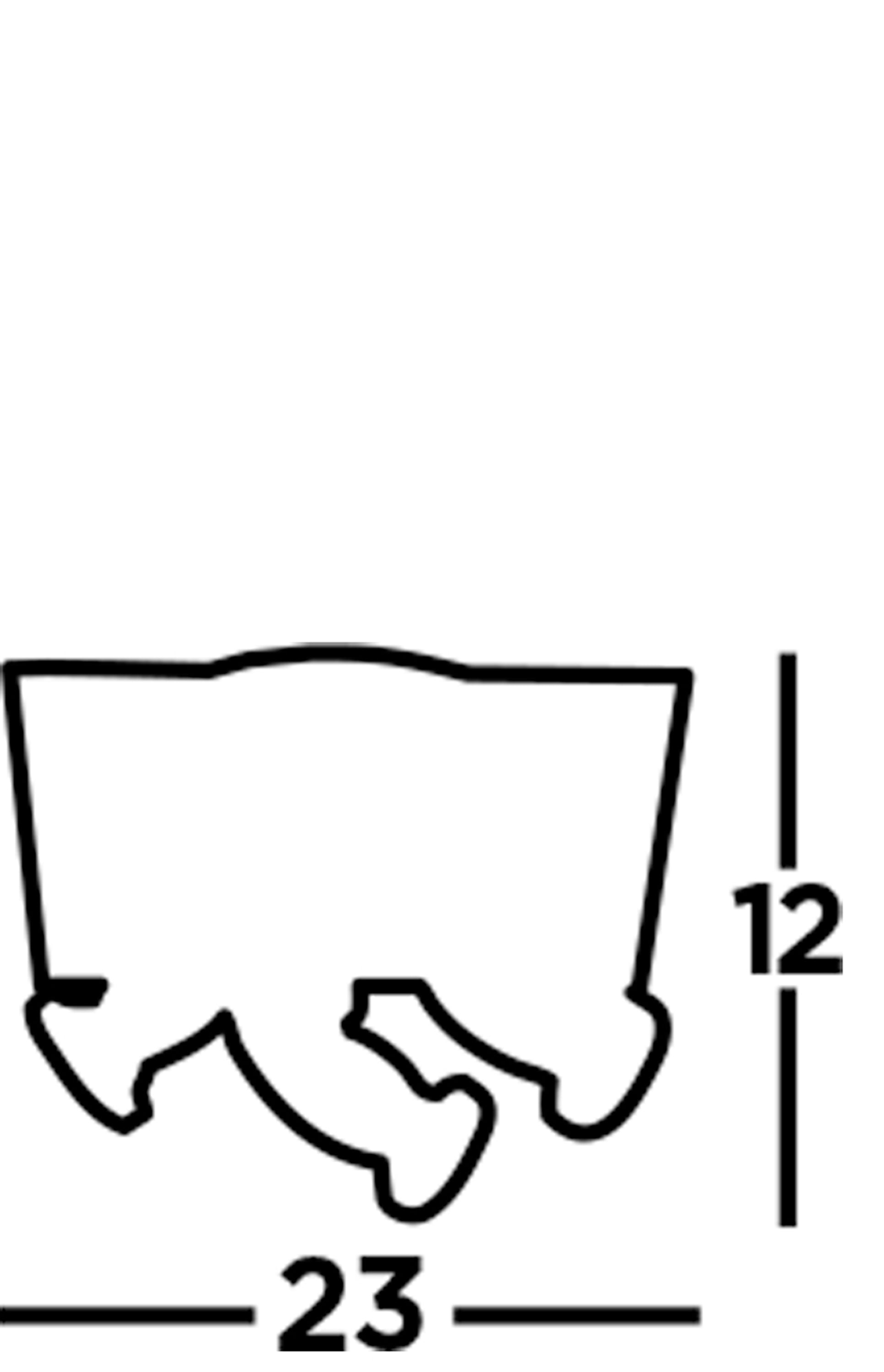 A line drawing showing the dimensions of an object, 23 units wide and 12 units high.