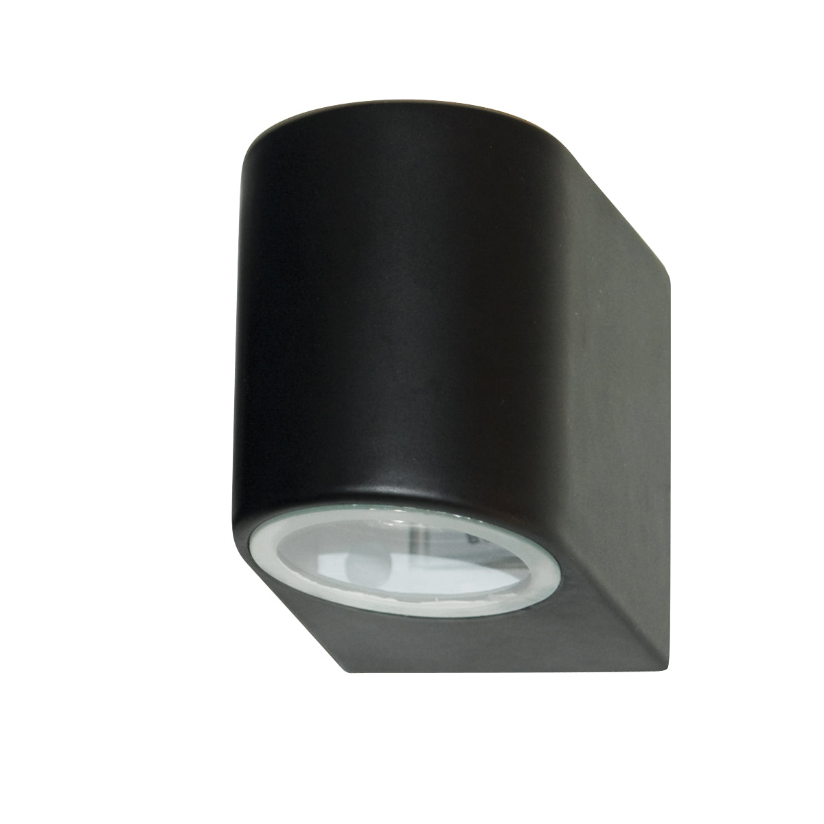 A sleek, black cylindrical wall light, designed to cast light downwards.