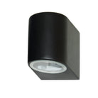 A sleek, black cylindrical wall light, designed to cast light downwards.
