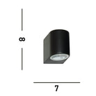 A black wall-mounted cylindrical light with dimensions 8x7cm.