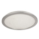 Round ceiling light with a silver rim and textured white diffuser.