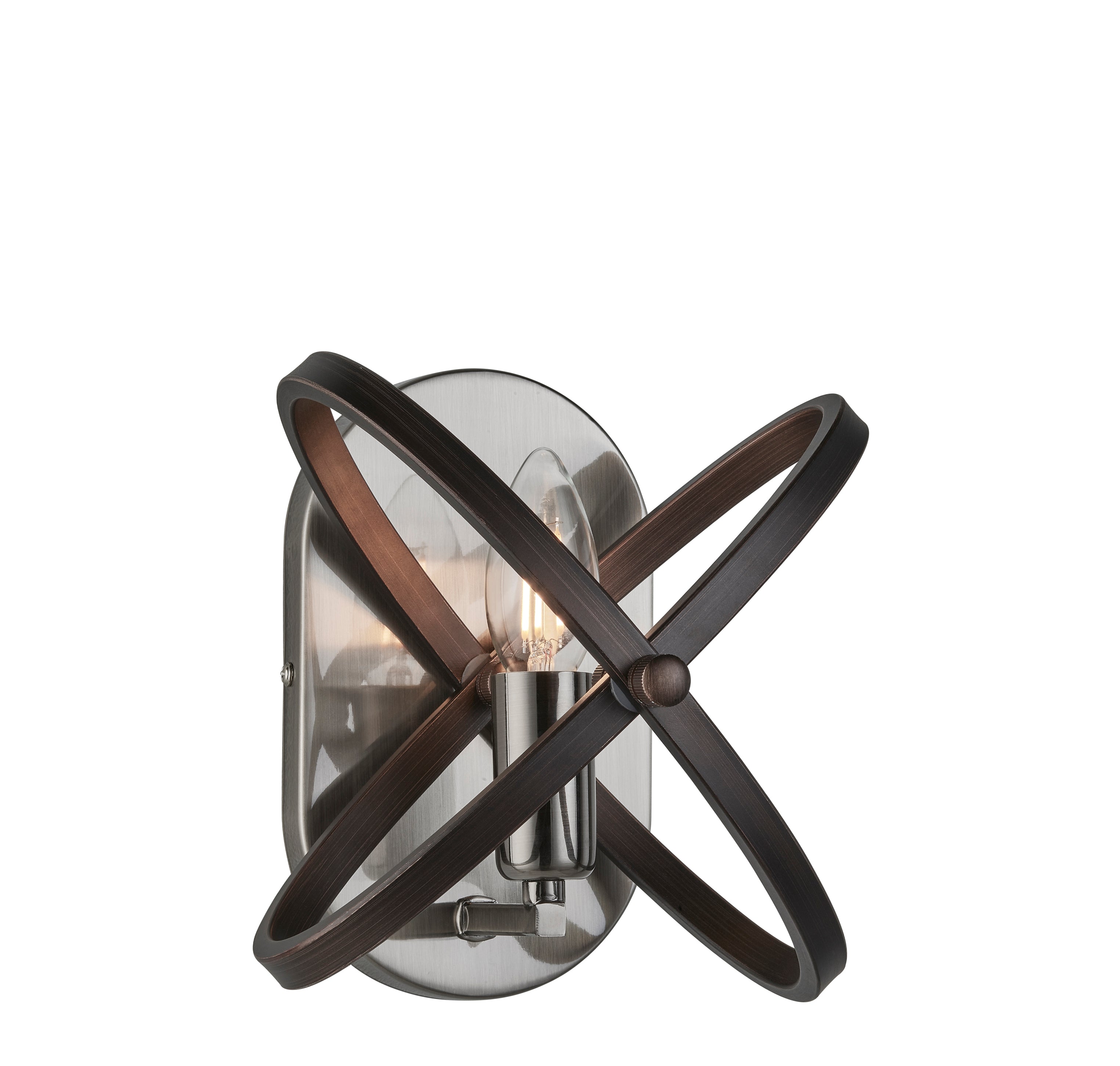 A close-up view of the contemporary wall sconce, highlighting its unique design.
