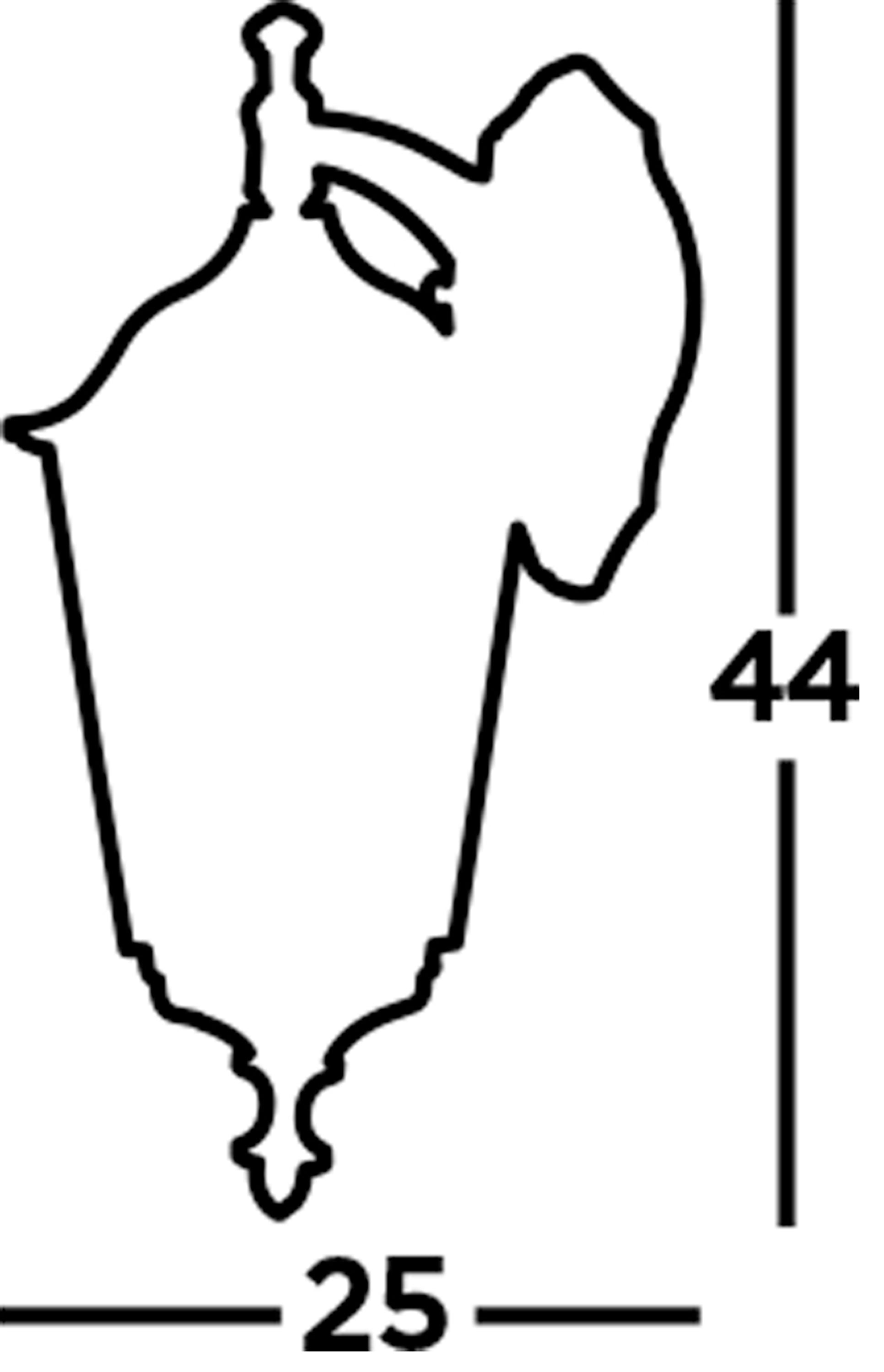 Outline drawing of a wall-mounted light fixture with dimensions 44 cm height, 25 cm width.