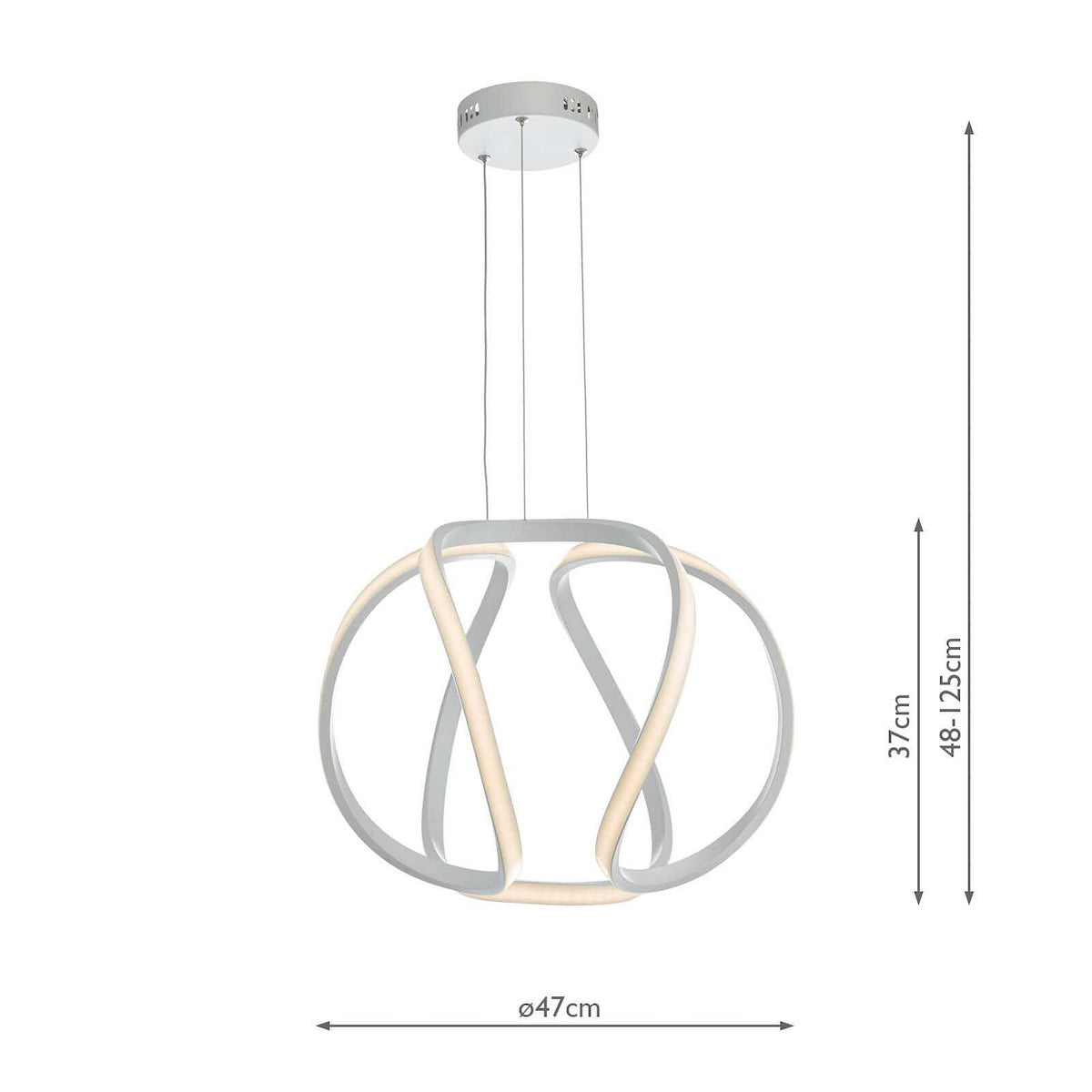 Diagram showing the dimensions of the modern chrome pendant light.