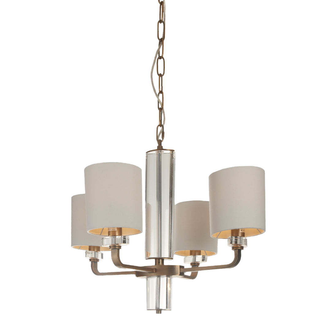 Blea Antique Brass Chandelier with Opal Fabric Shades by RV Astley