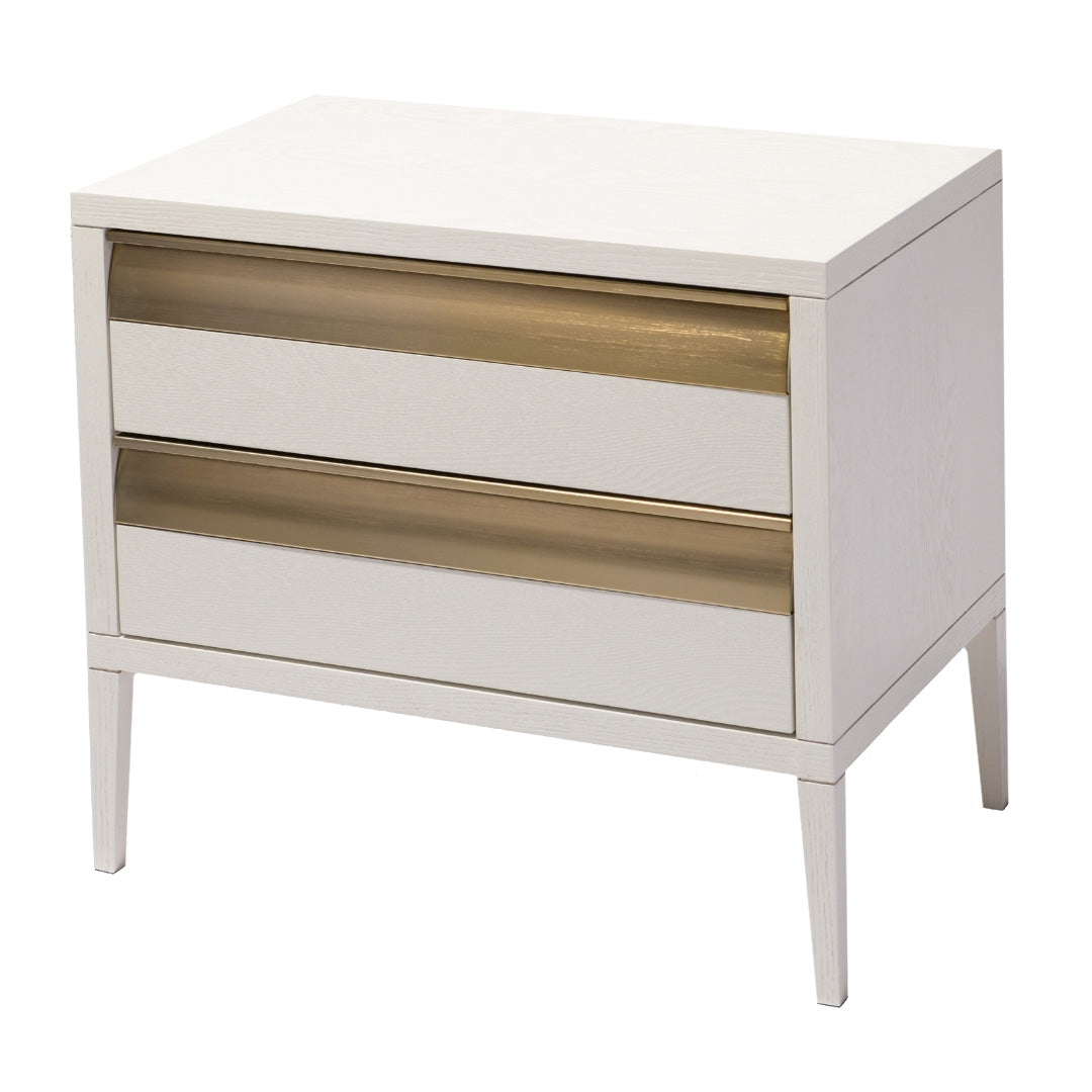 Rhona White Veneer & Metal 2 Drawer Side Table by RV Astley