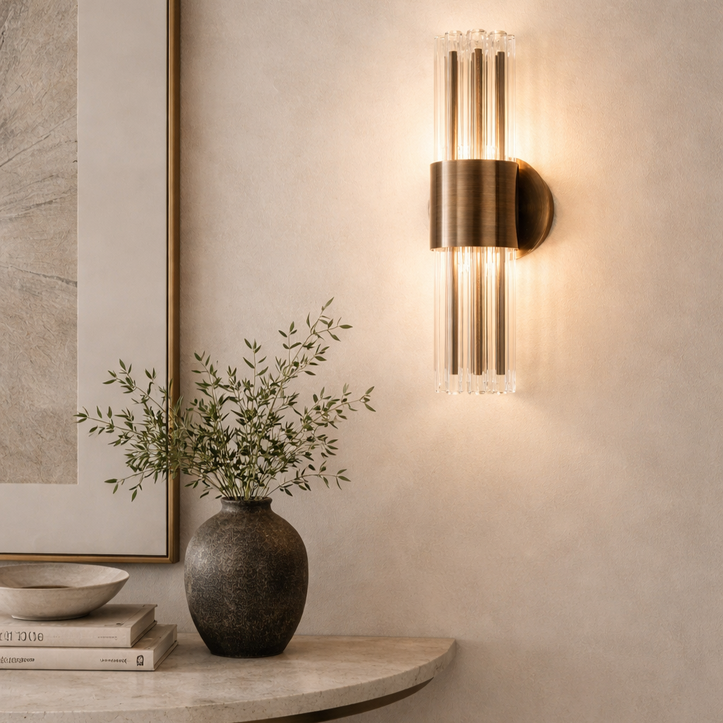 Colmar Antique Brass & Glass Tubes Wall Light by RV Astley