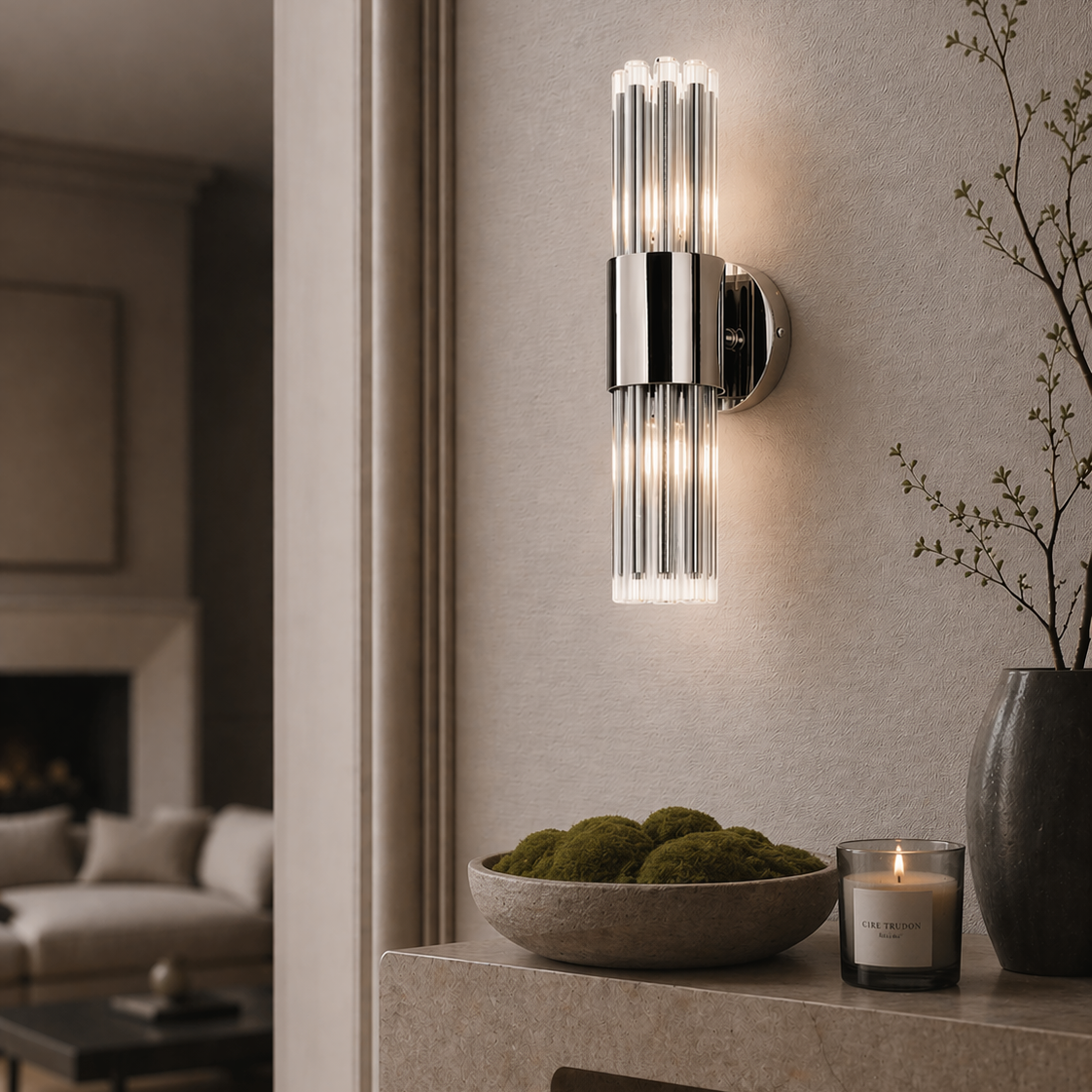 Colmar Polished Nickel Wall Light with Glass Tube Shade by RV Astley