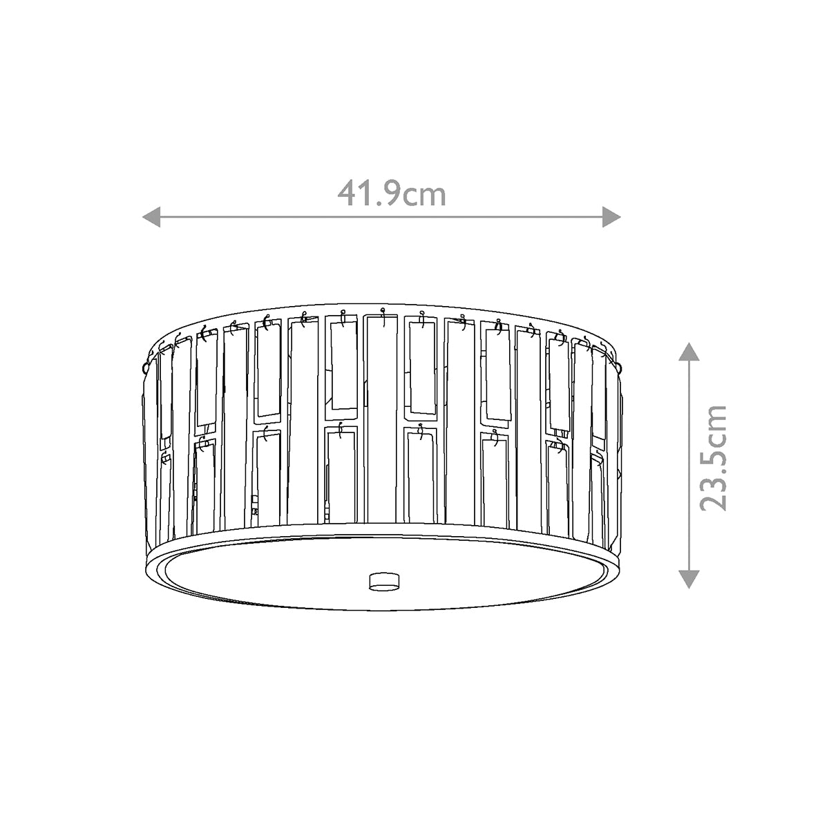 Diagram of the flush mount light fixture with dimensions: 41.9cm width, 23.5cm height.