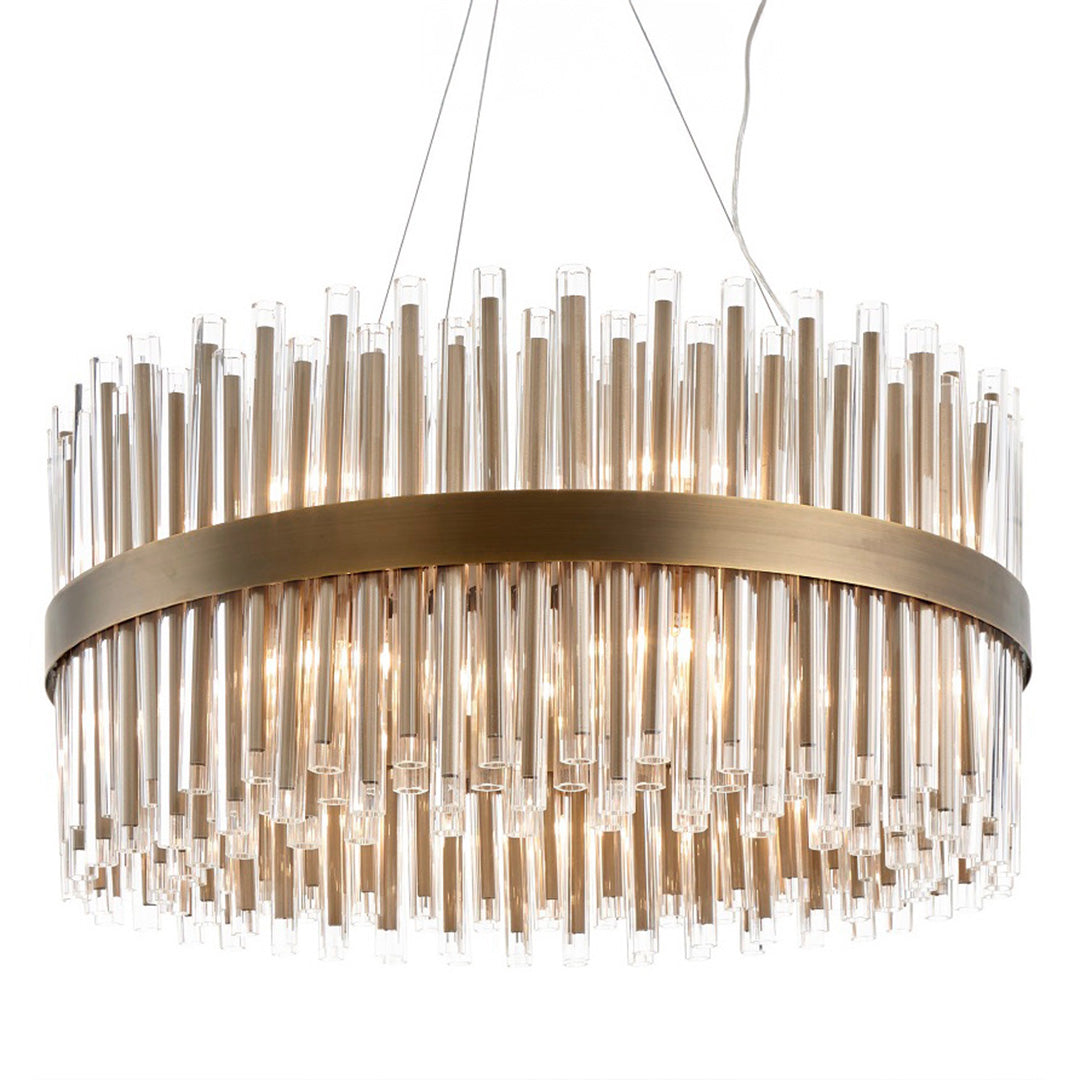 Colmar Antique Brass Pendant Ceiling Light with Glass Tubes Shade - 80cm by RV Astley