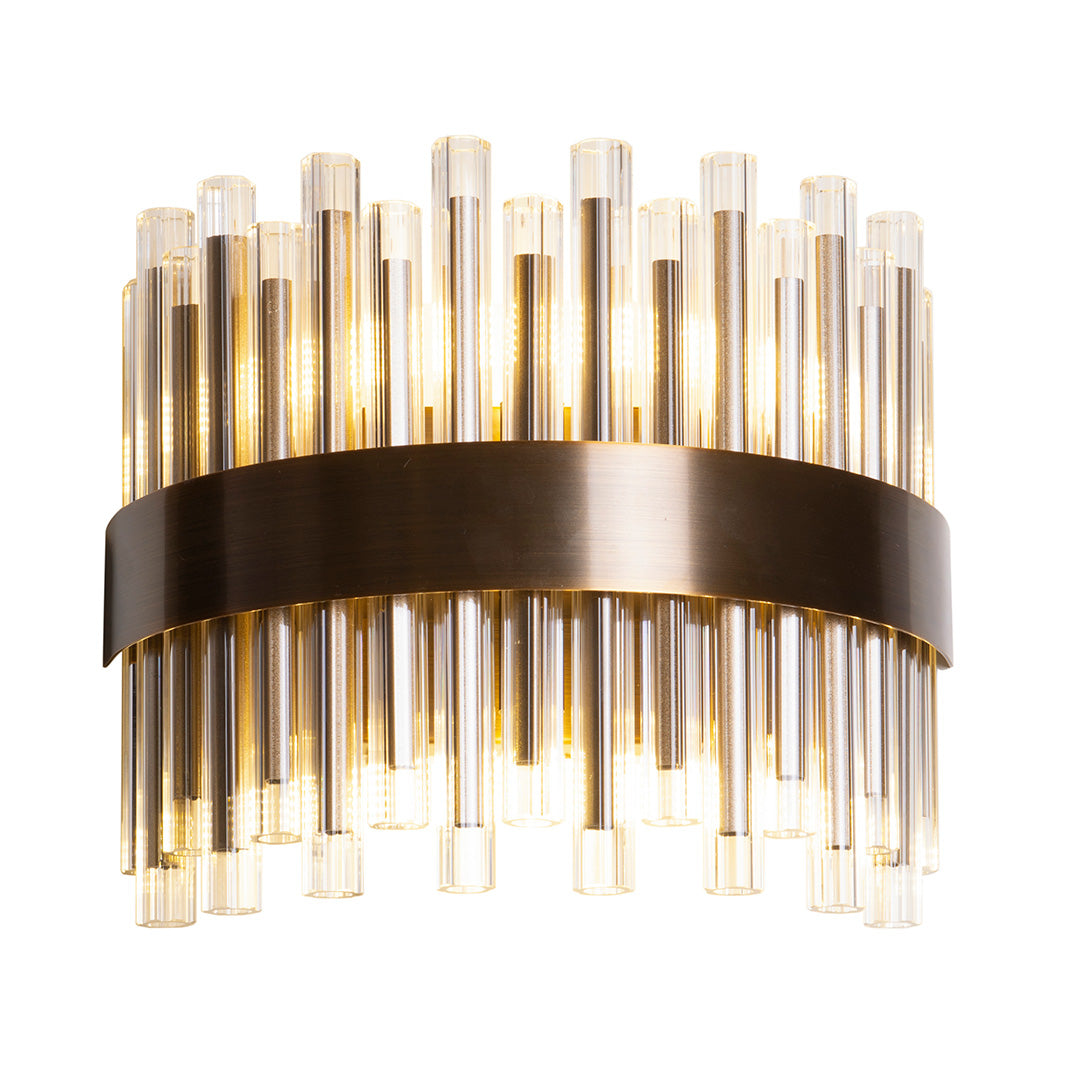 Colmar Antique Brass Wall Light with Curved Glass Tubes by RV Astley