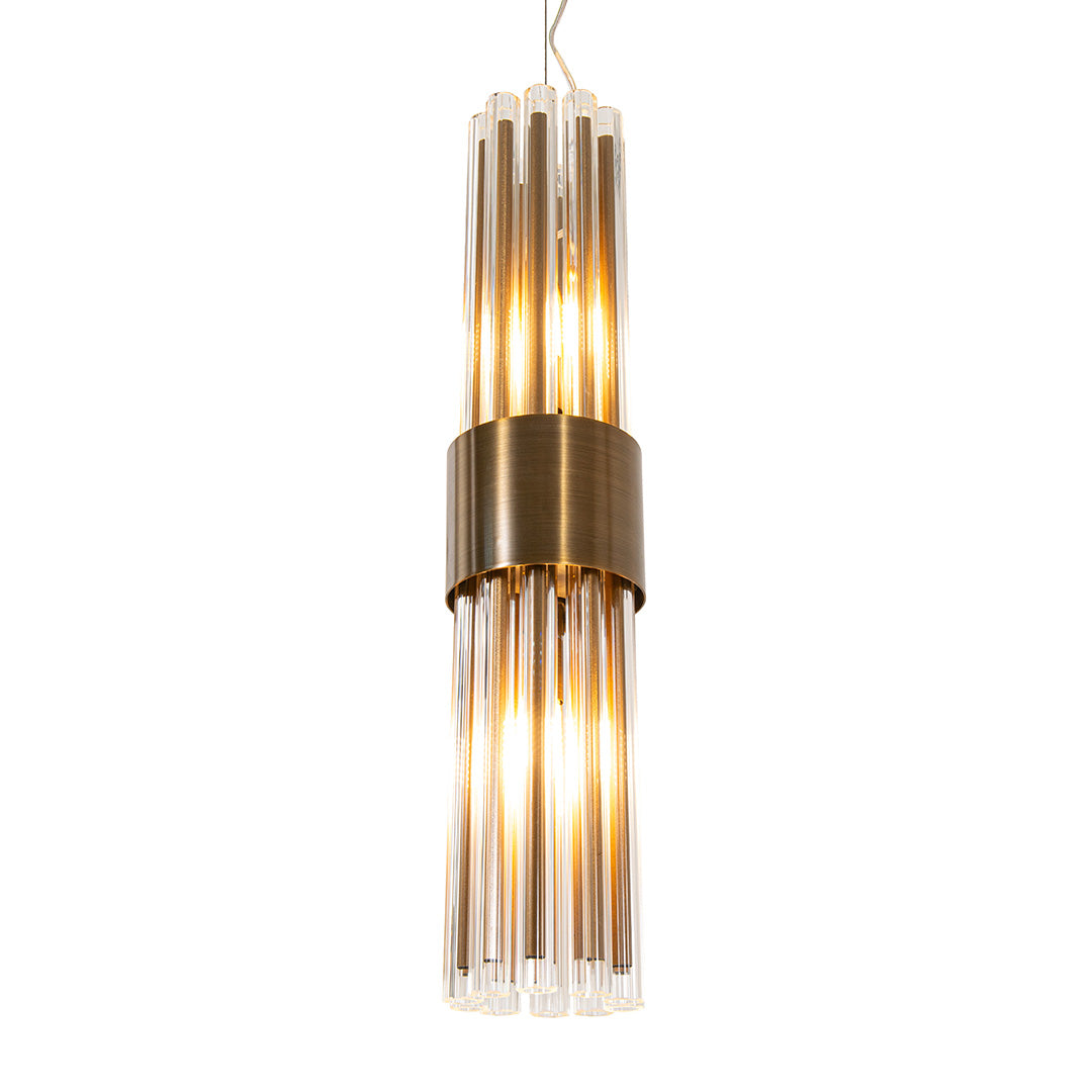 Colmar Antique Brass Pendant Light With Clear Glass Rods by RV Astley