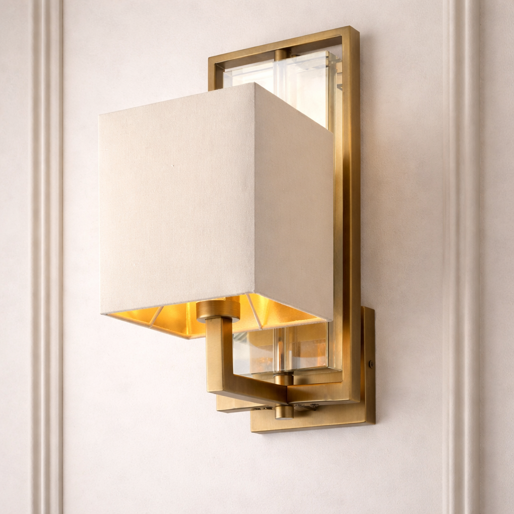 Laik Antique Brass & Soft Latte Fabric Shade Wall Light by RV Astley