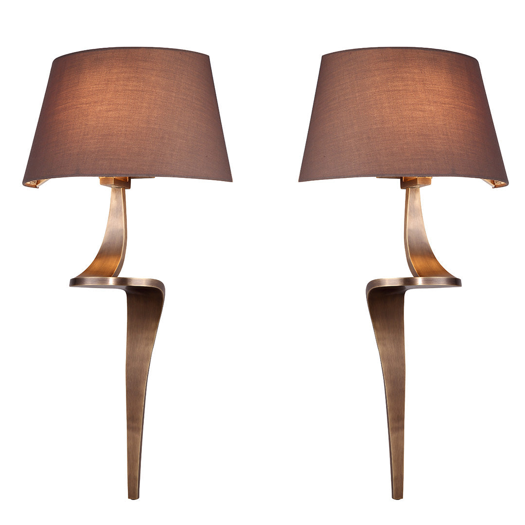 Enzo Antique Brass Metal & Fabric Wall Lights (Pair of 2) by RV Astley