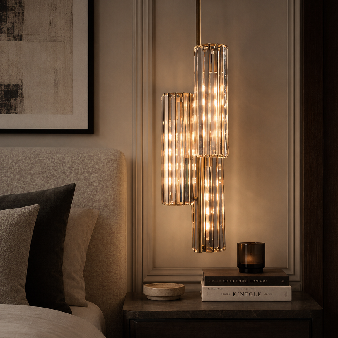 Reagan Antique Brass Pendant Light with Crystal Shades by RV Astley