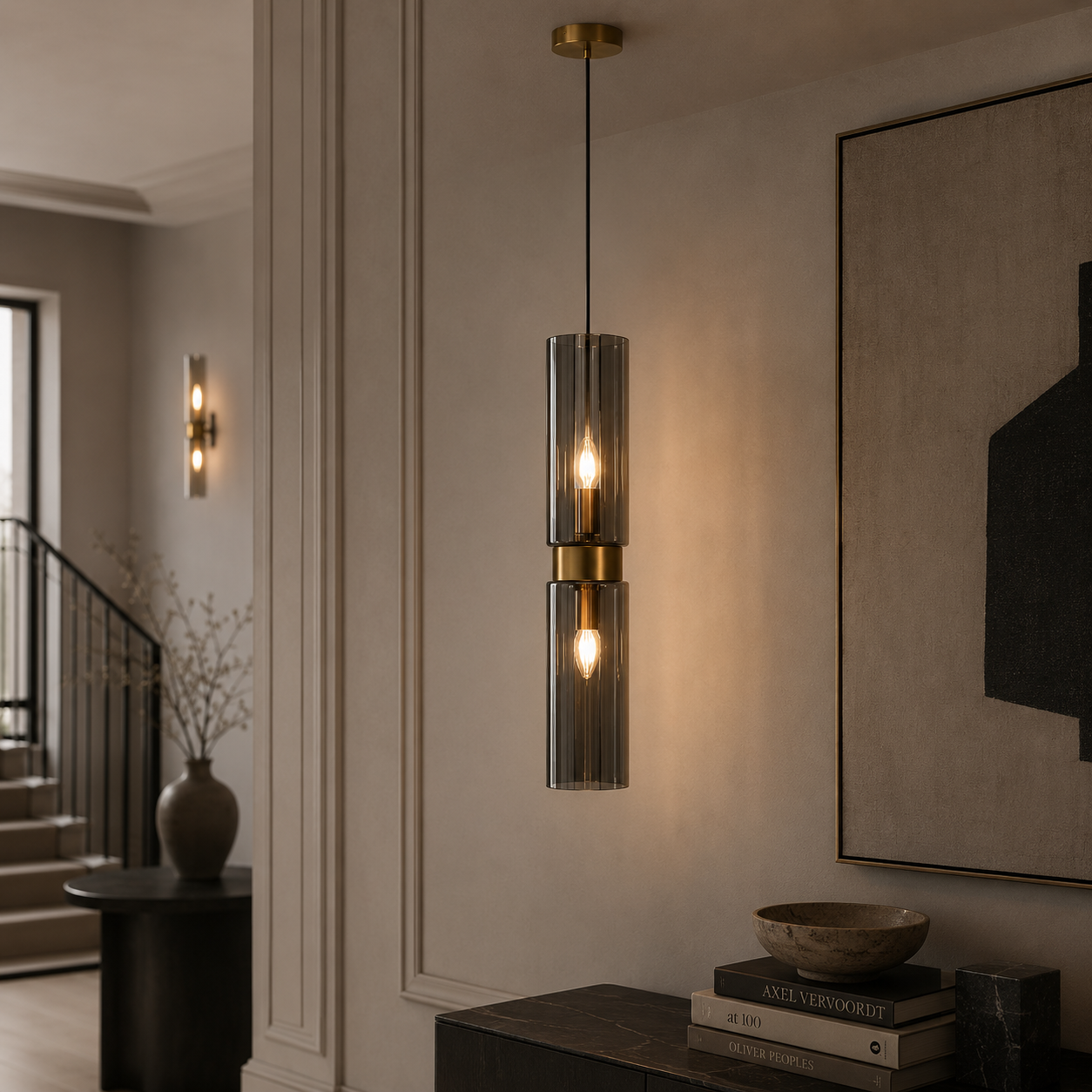 Revere Gold & Smoked Glass Single Pendant by Luxe Collection