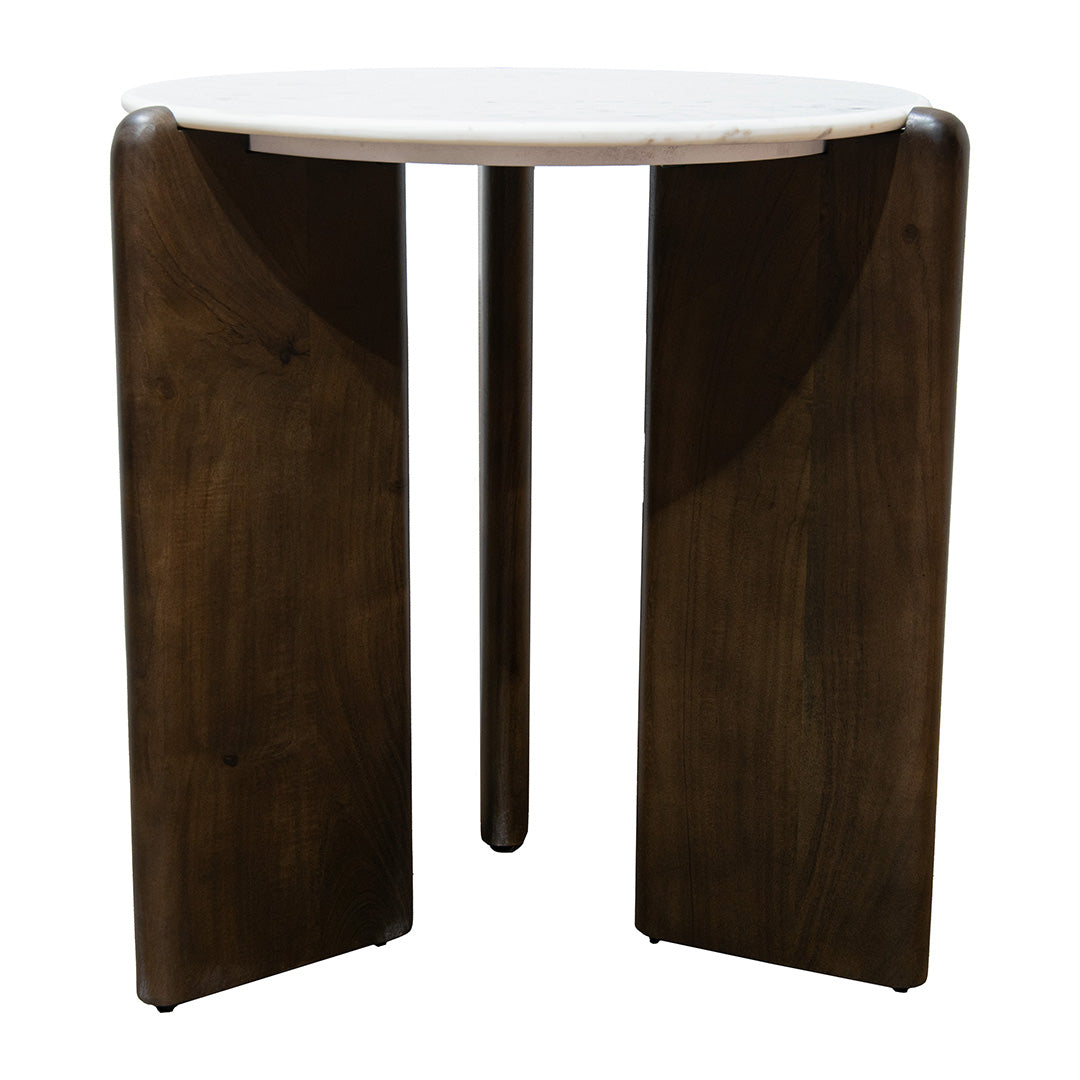 Brosna Matt Brown Wood & Marble Top Side Table by RV Astley