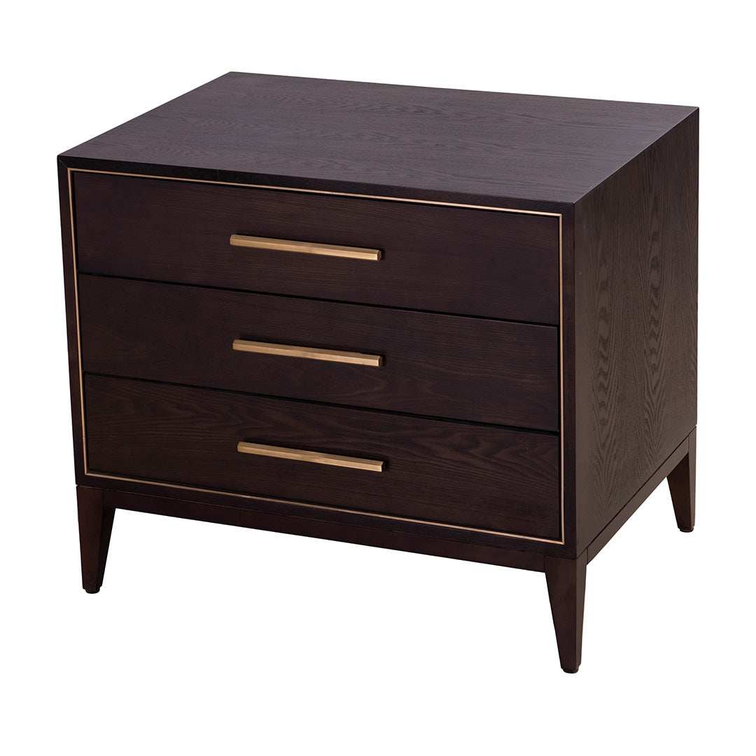 Thomas Chocolate & Brass 3 Drawer Side Table by RV Astley