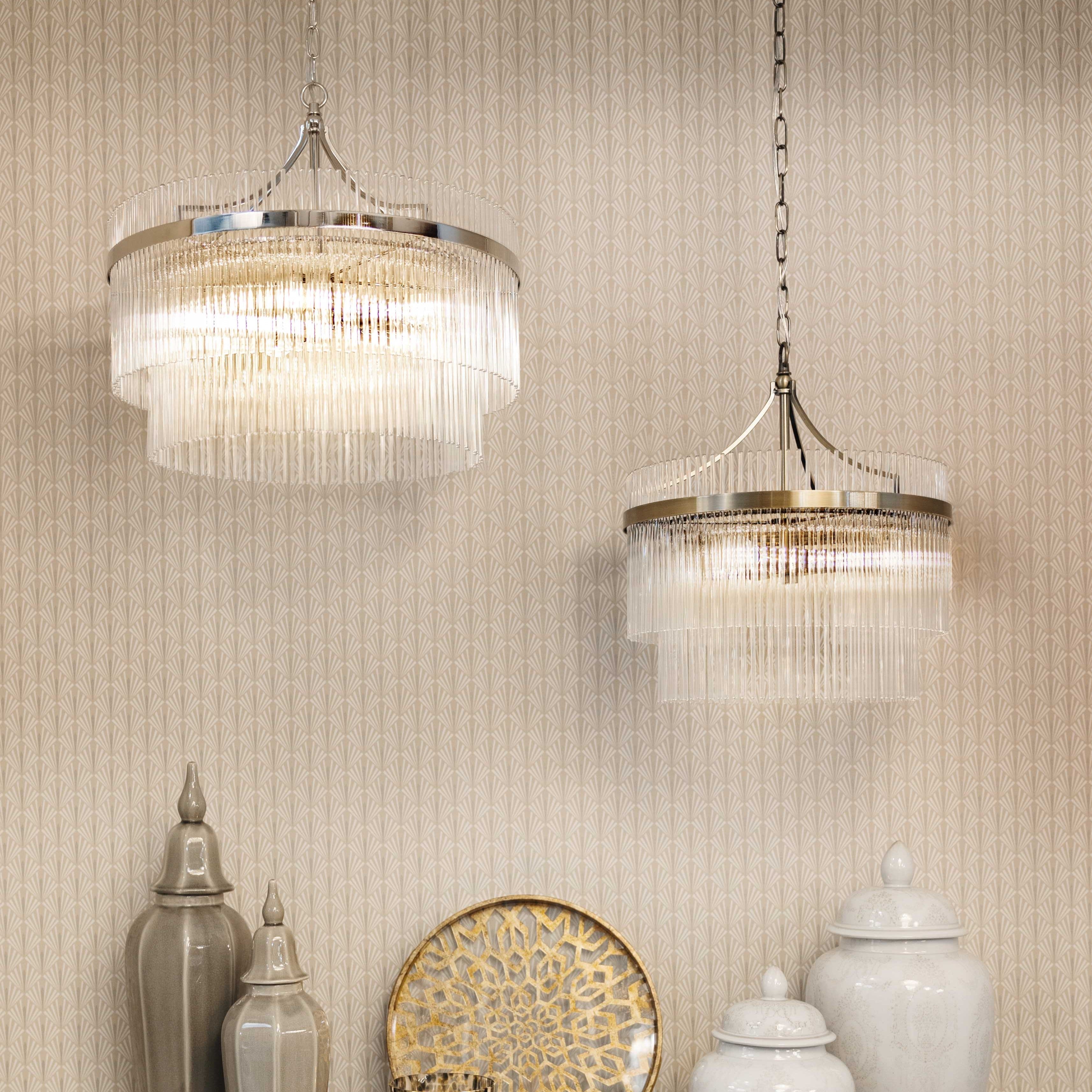 Marietta 3 Light Antique Brass Pendant in Cream Interior