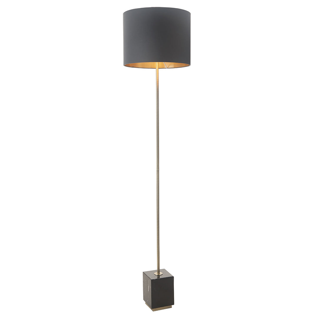 Carmel Antique Brass & Black Marble Floor Lamp with Black Shade by RV Astley