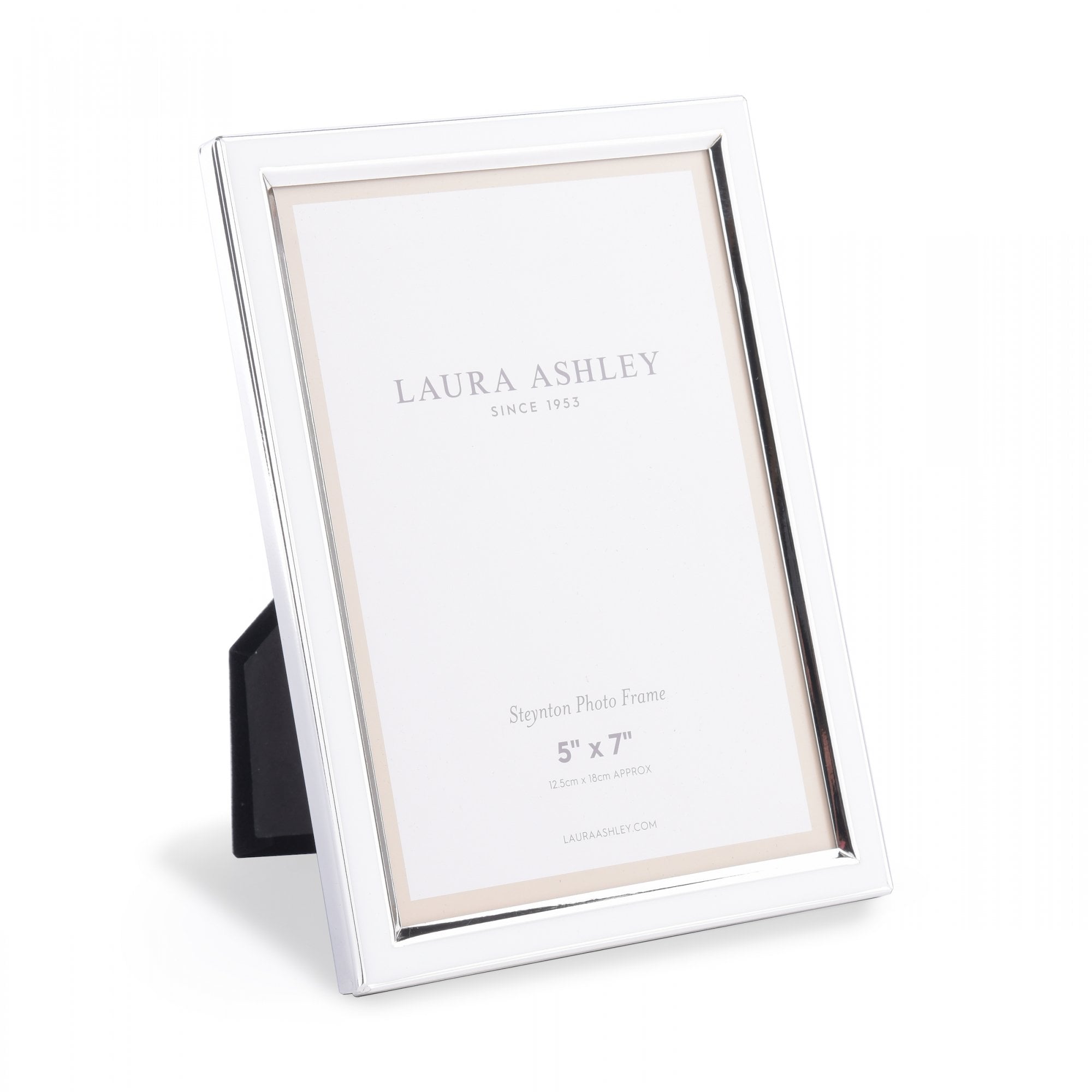 Single silver photo frame with a white mount, angled to show its design.