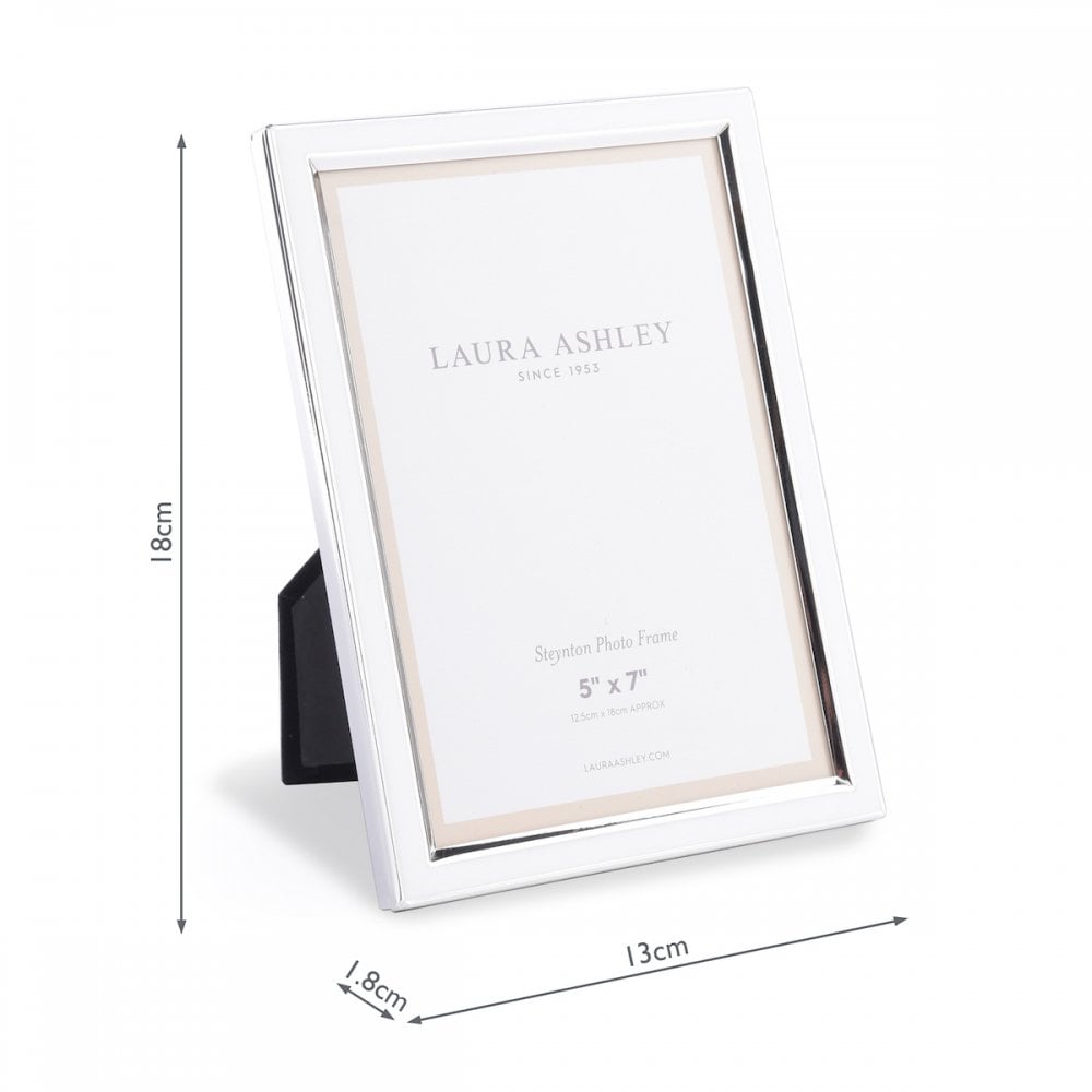 Silver photo frame with height, width, and depth measurements for clarity.