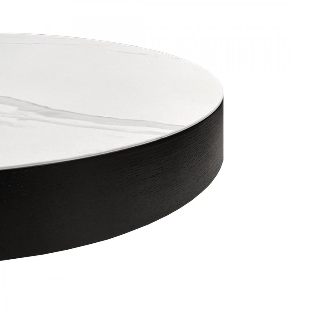 Coin Coffee Table White Marble Top & Dark Wood & Metal Base - Outlet by Tommy Franks