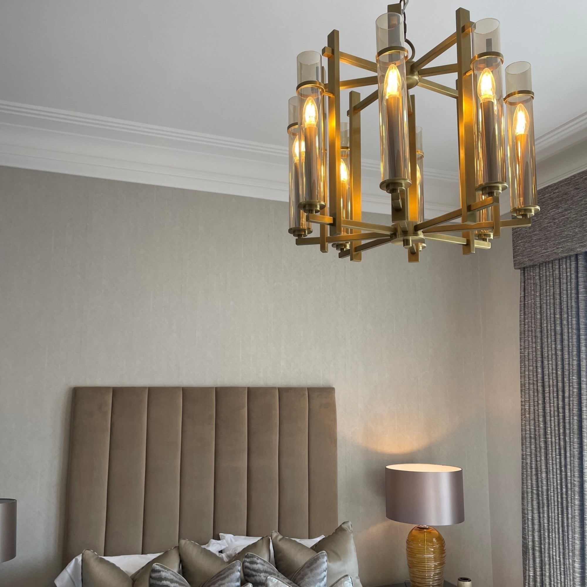 Antique Brass 8 Light Glass Chandelier - Discontinued by RV Astley