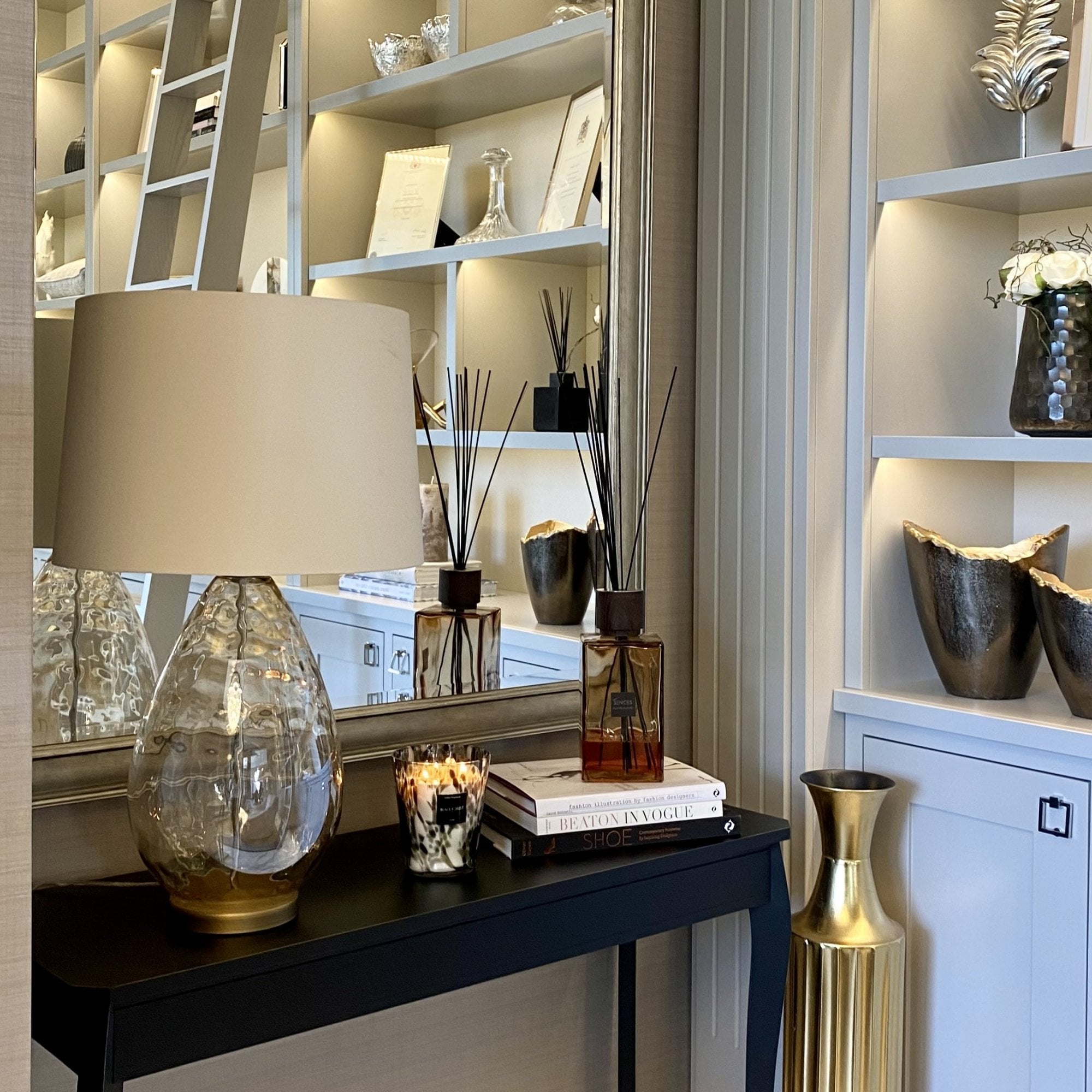 Riom Antique Brass & Cognac Glass Table Lamp by RV Astley