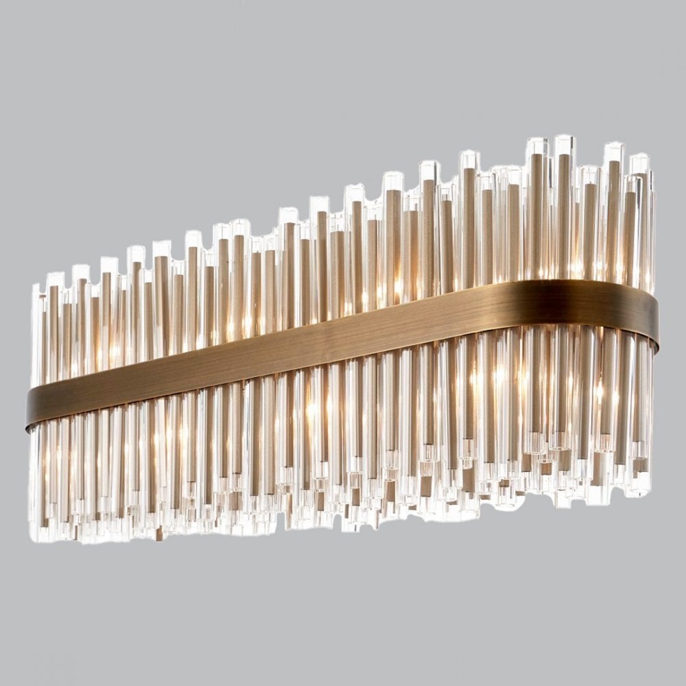 Colmar Antique Brass Long Chandelier with Glass Tubes by RV Astley