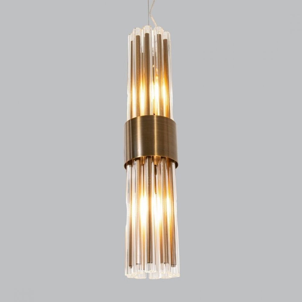 Colmar Antique Brass Pendant Light With Clear Glass Rods by RV Astley