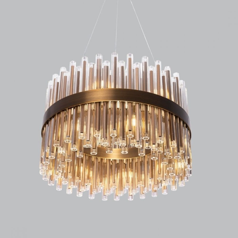 Colmar Antique Brass Chandelier with Glass Tubes - 60cm by RV Astley
