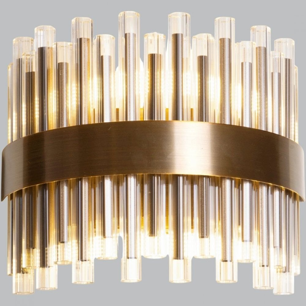 Colmar Antique Brass Wall Light with Curved Glass Tubes by RV Astley
