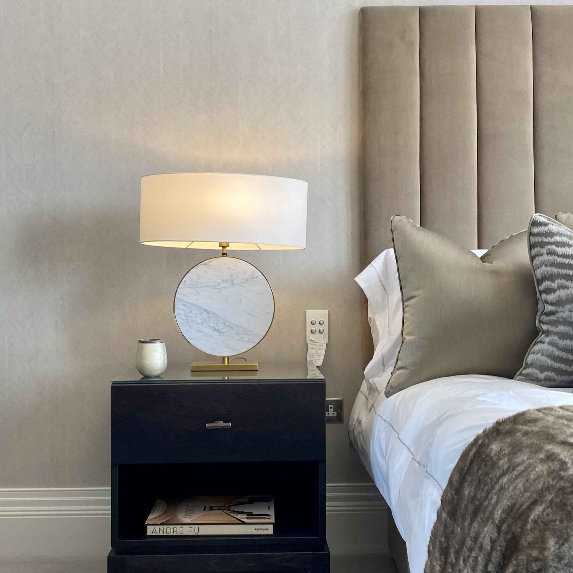 Valery Antique Brass & White Marble Table Lamp by RV Astley