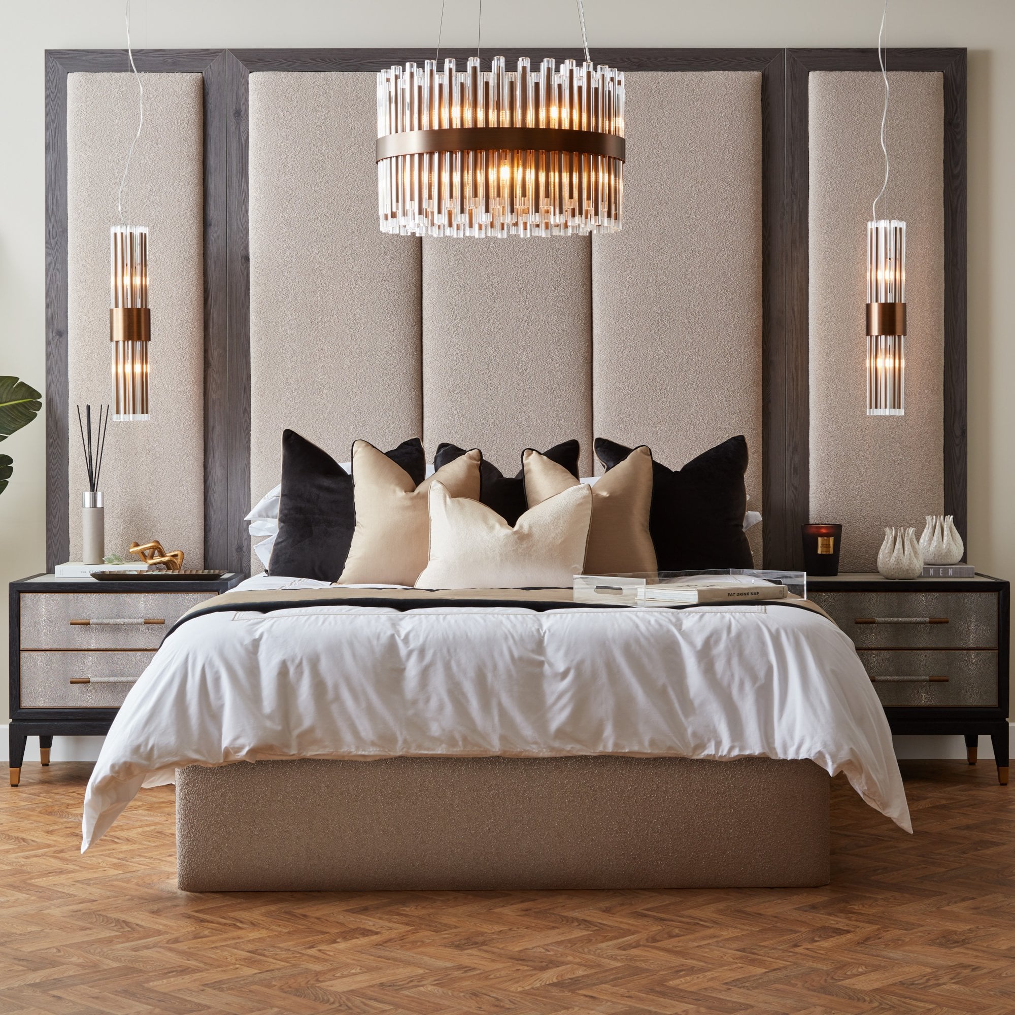 Colmar Antique Brass Pendant Ceiling Light with Glass Tubes Shade - 80cm by RV Astley