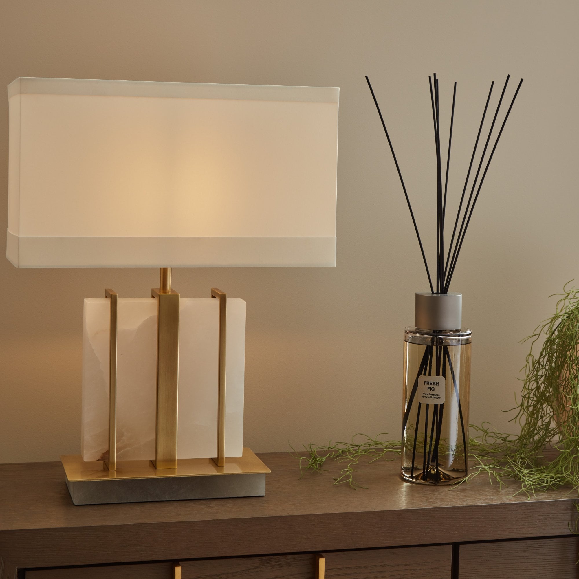 Kelcie Antique Brass & White Marble Table Lamp by RV Astley