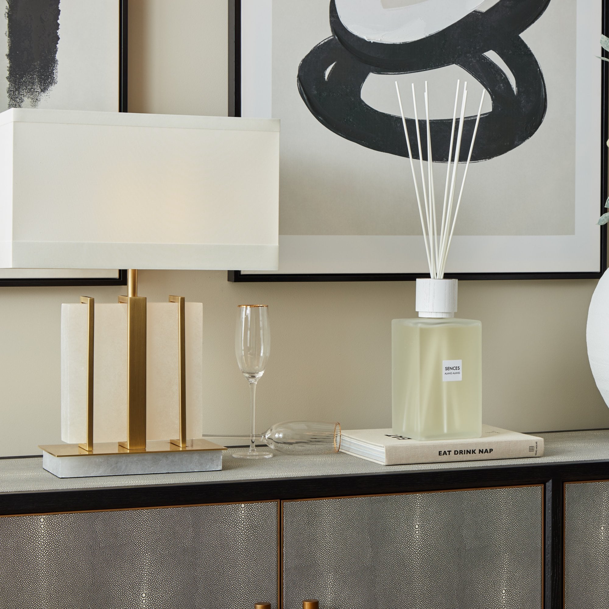 Kelcie Antique Brass & White Marble Table Lamp by RV Astley