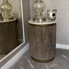 Maigue Brown Textured Wood Side Table with Marble Top by RV Astley