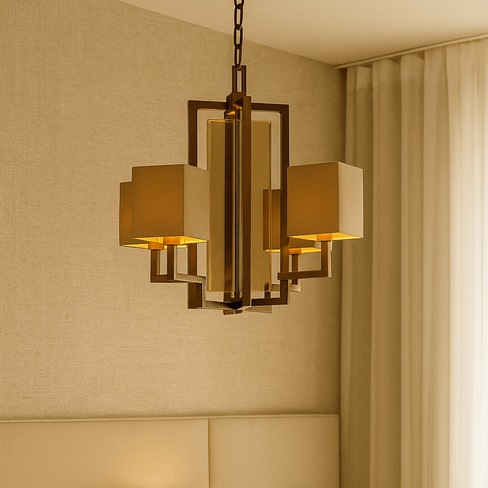 Laik Antique Brass & Cognac Crystal Shaded Chandelier by RV Astley