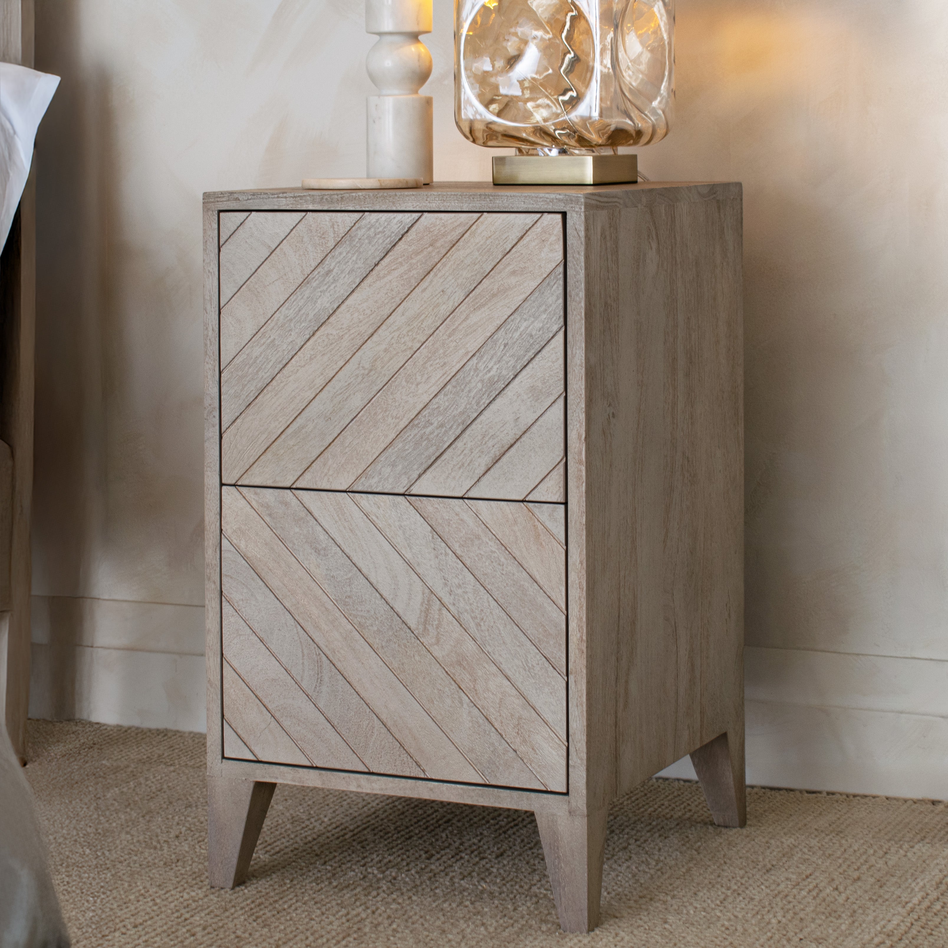 Croft Natural Stonewash Wood Left Bedside Table by RV Astley