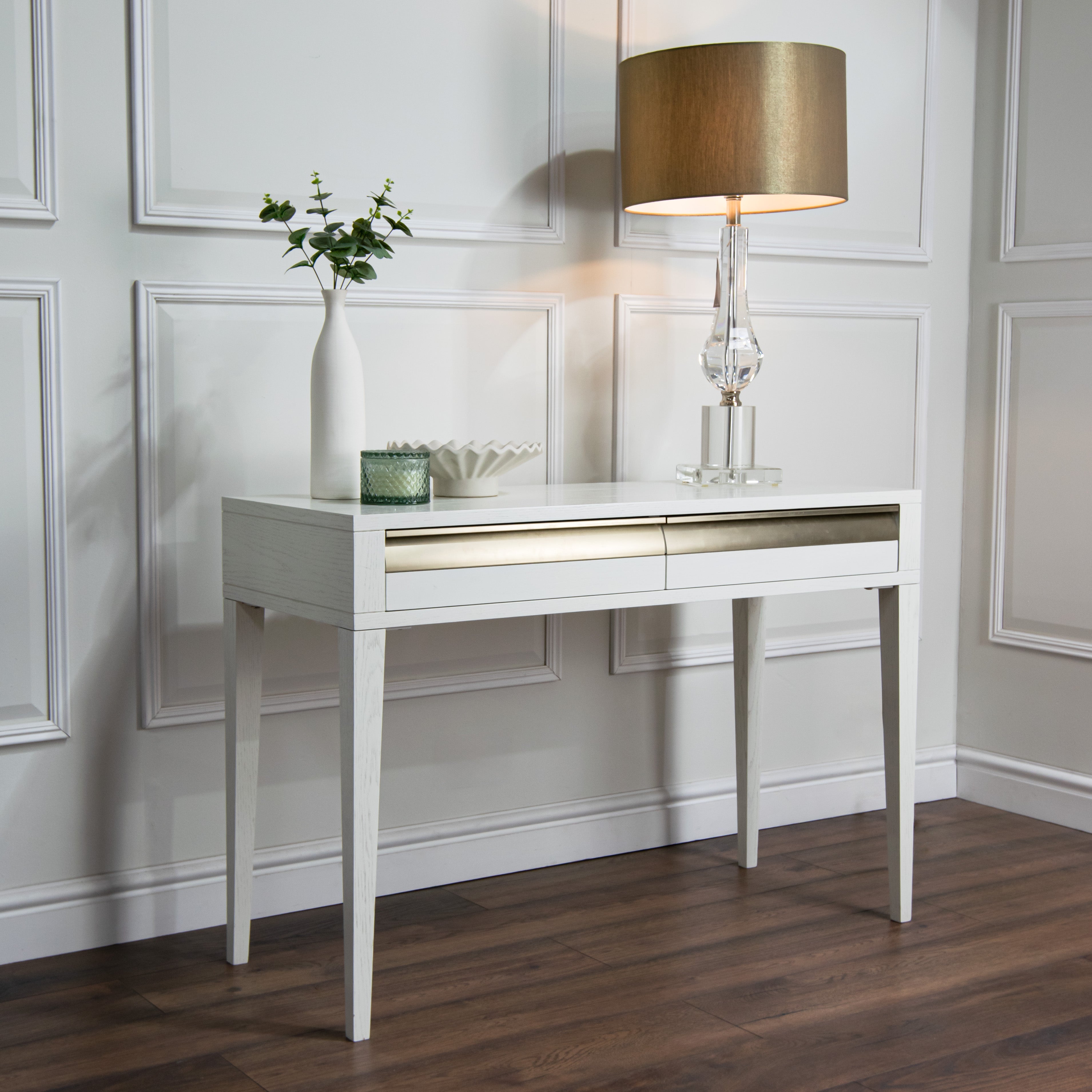 Rhona White Veneer & Metal 2 Drawer Dressing Table by RV Astley
