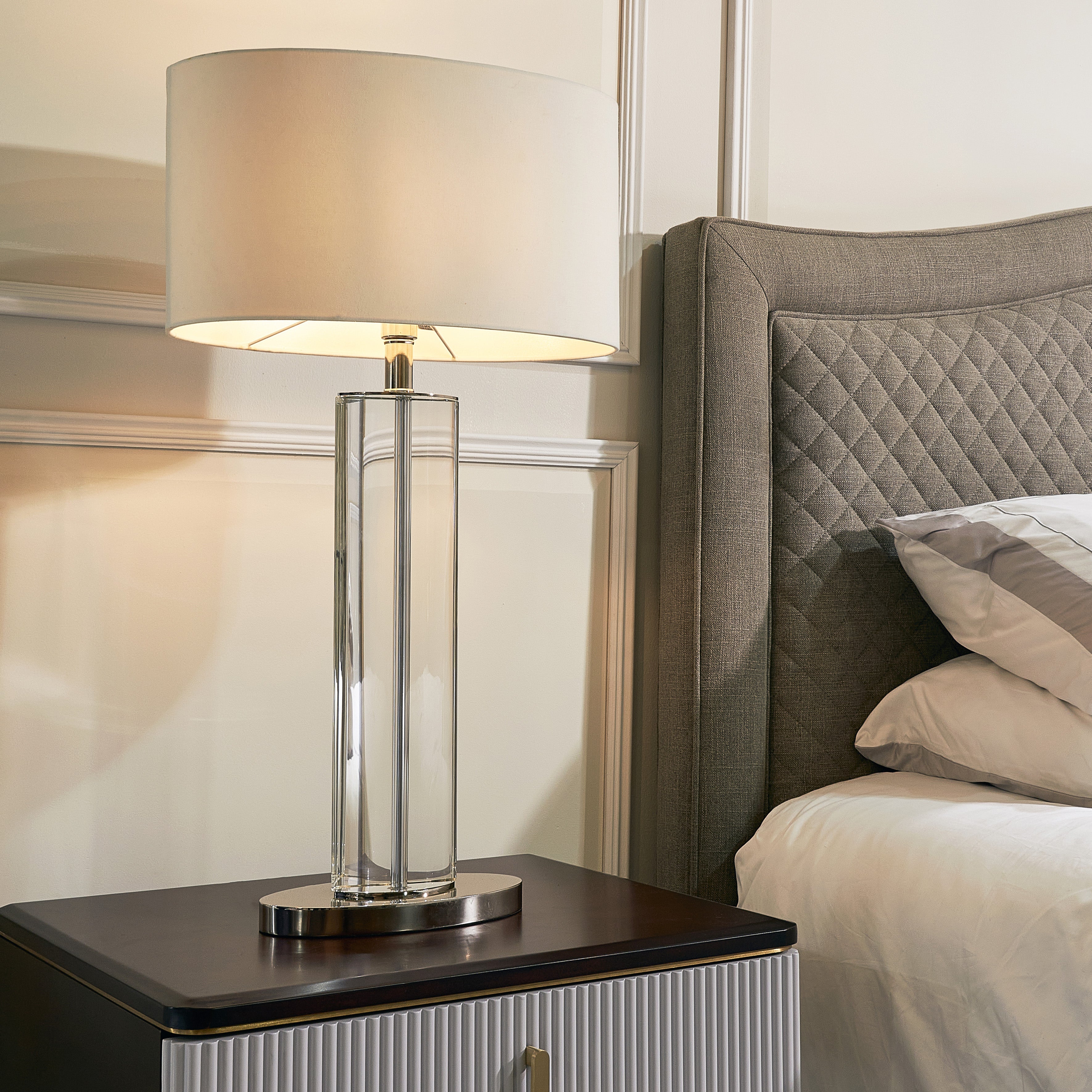 Lisle Tall Clear Crystal & Metal Table Lamp by RV Astley