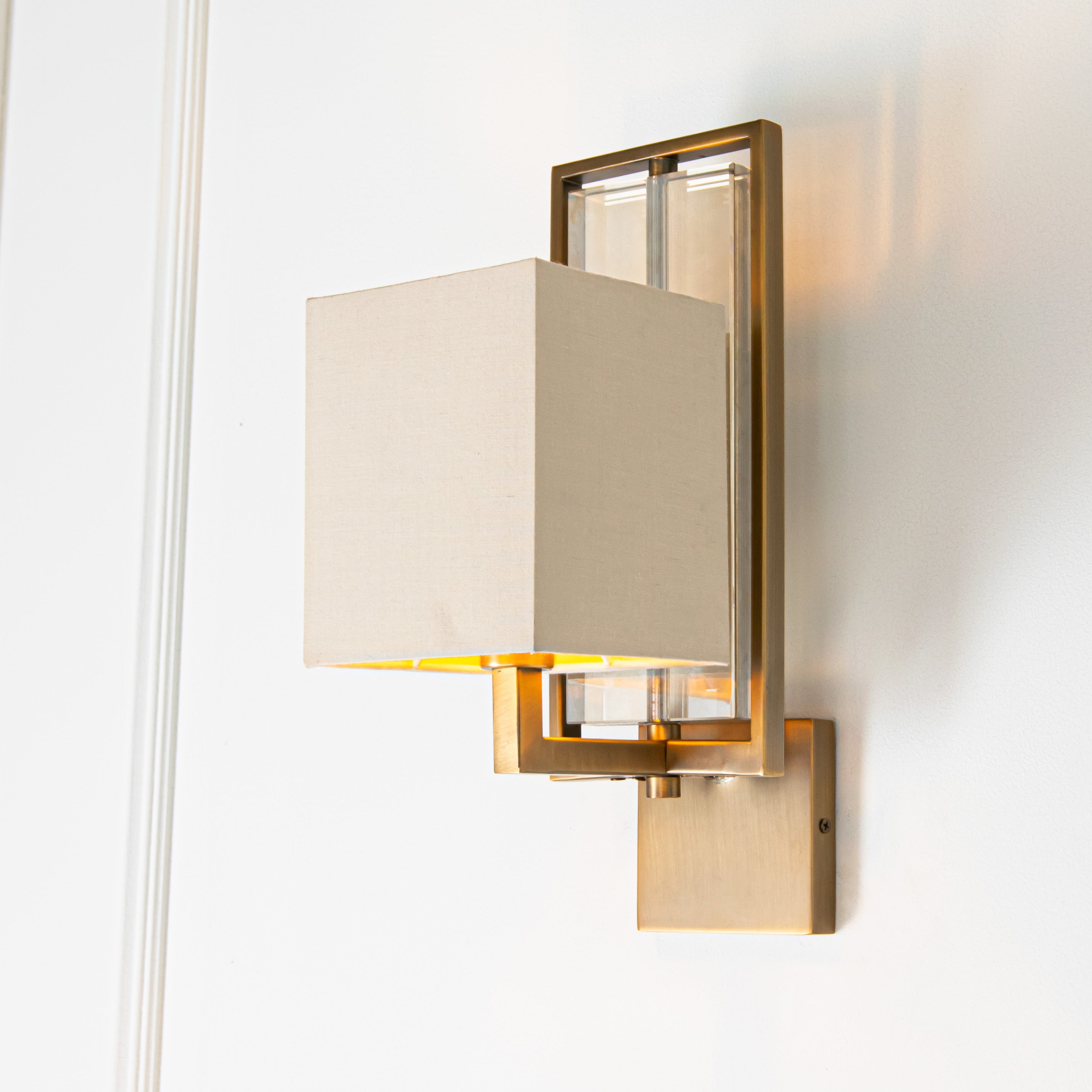 Laik Antique Brass & Soft Latte Fabric Wall Light by RV Astley