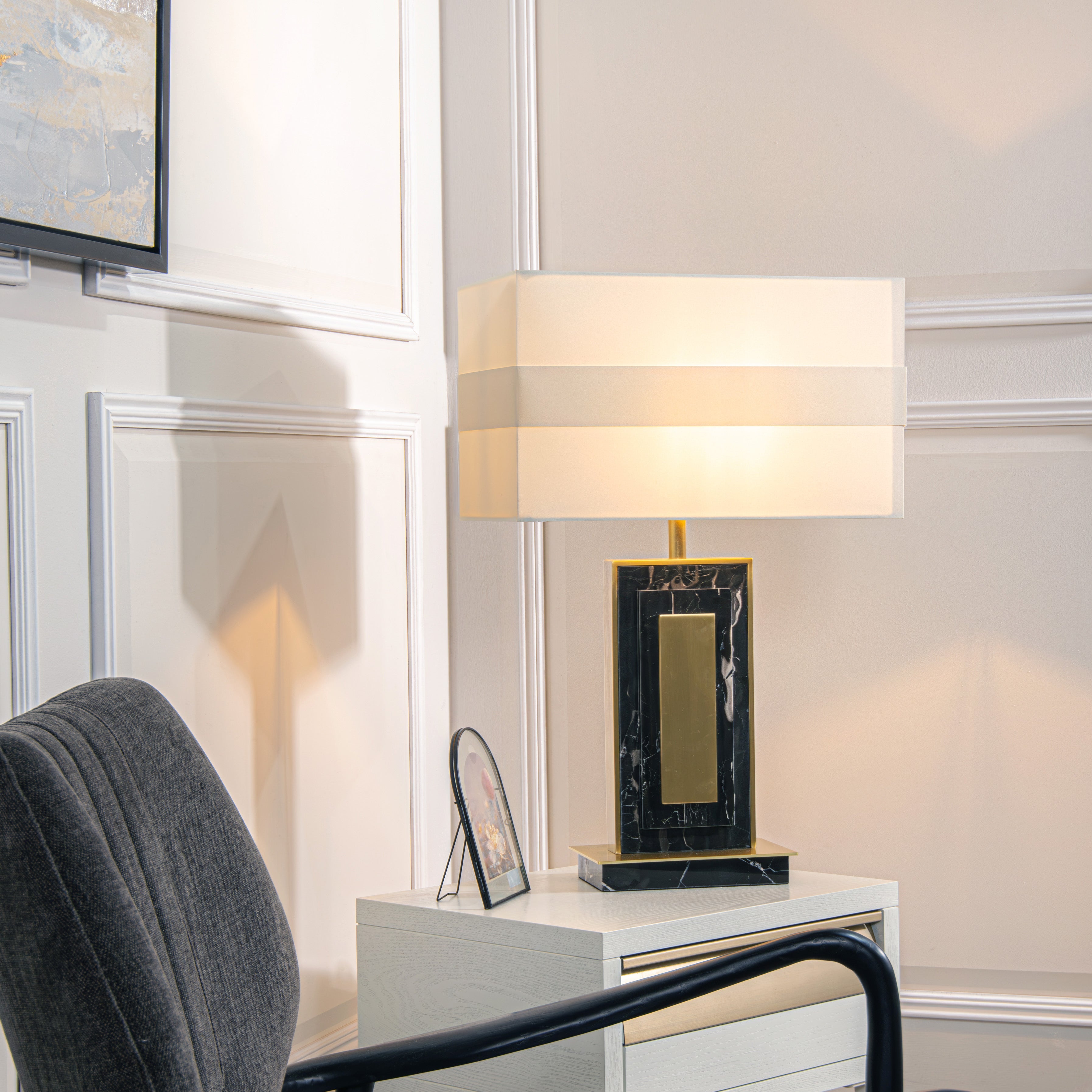 Halie Antique Brass & Black Marble Table Lamp by RV Astley