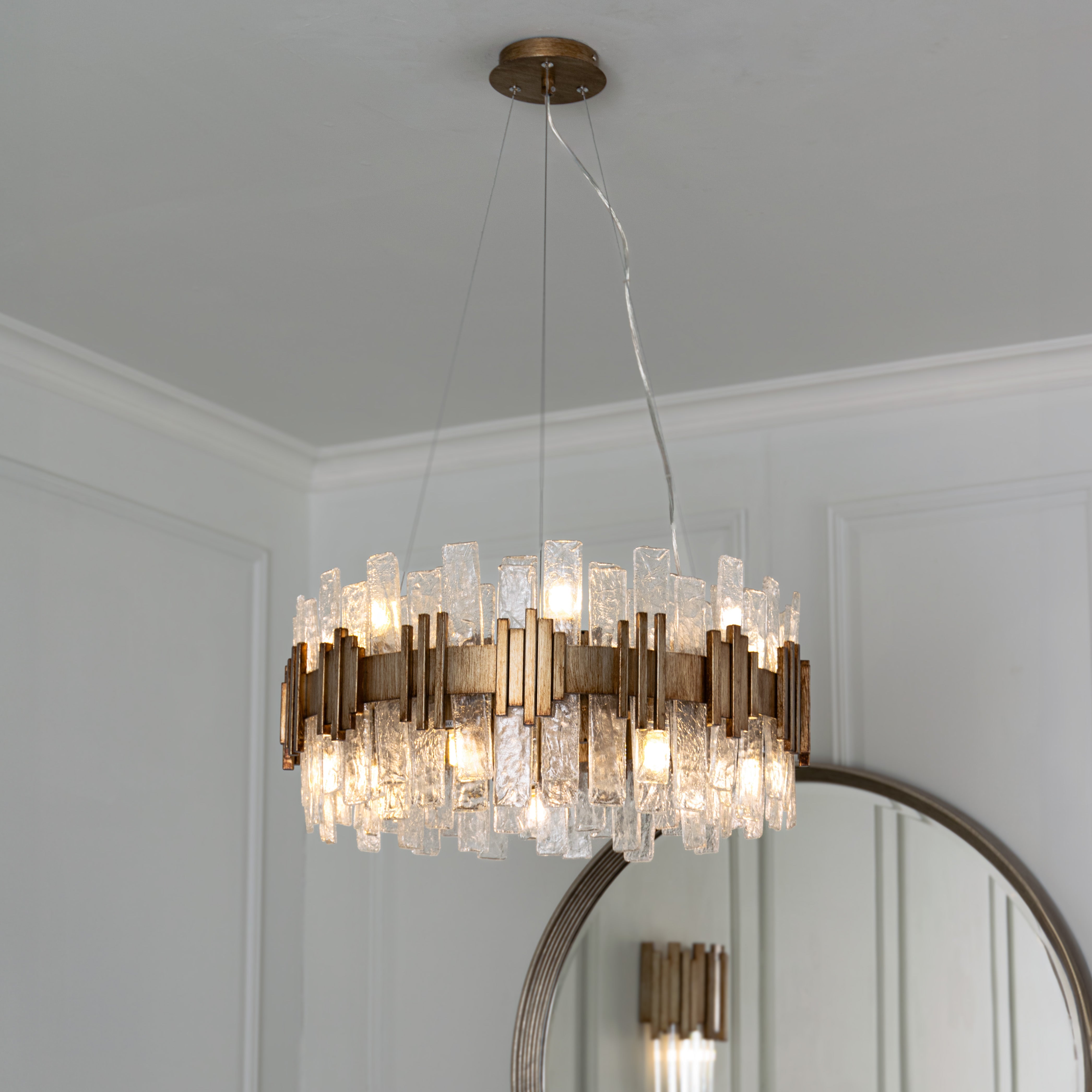 Saiph Antique Gold Chandelier with Textured Glass Shade - 60cm by RV Astley