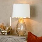 Riom Antique Brass & Cognac Glass Table Lamp by RV Astley