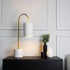 Tide Antique Brass & White Marble Table Lamp by RV Astley