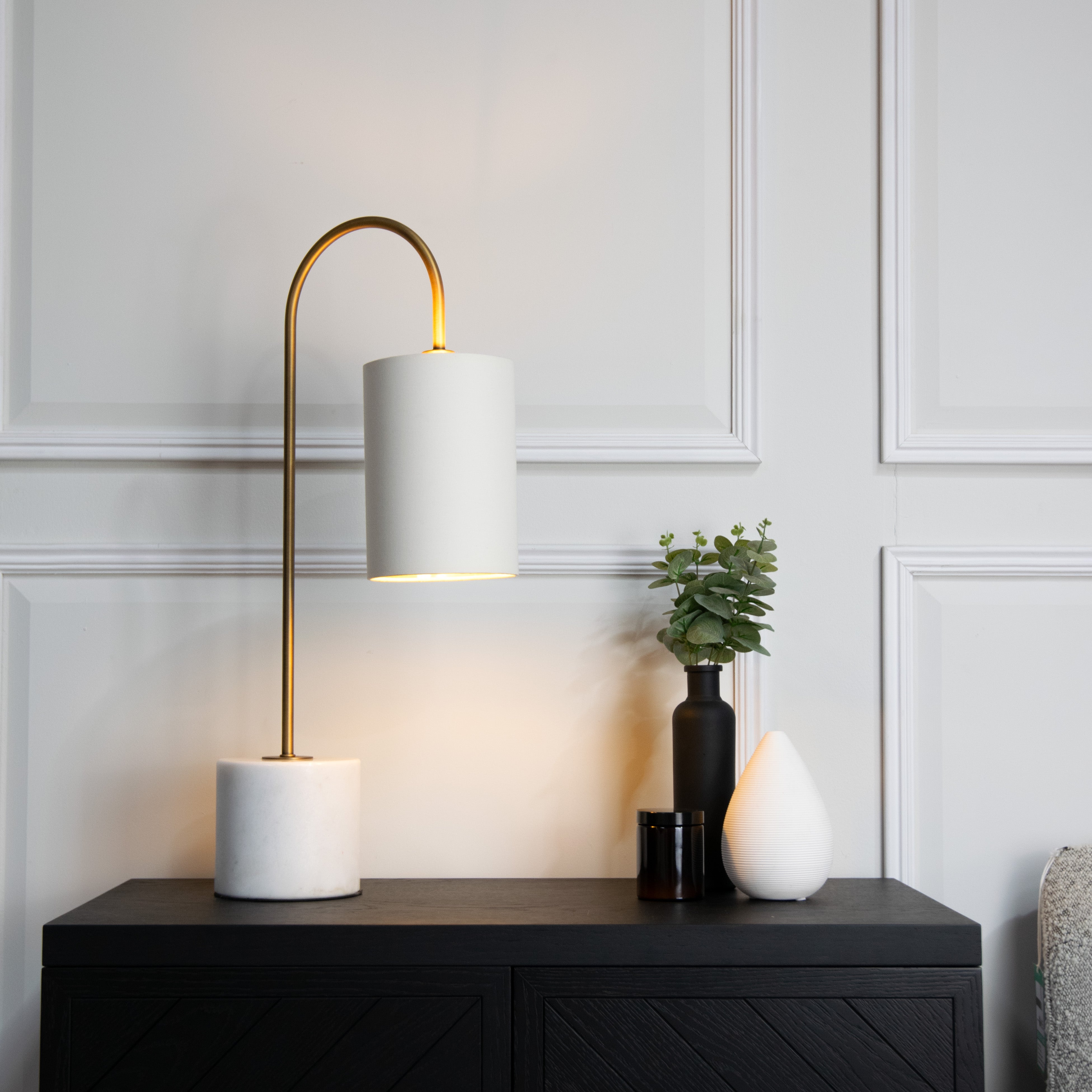 Tide Antique Brass & White Marble Table Lamp by RV Astley
