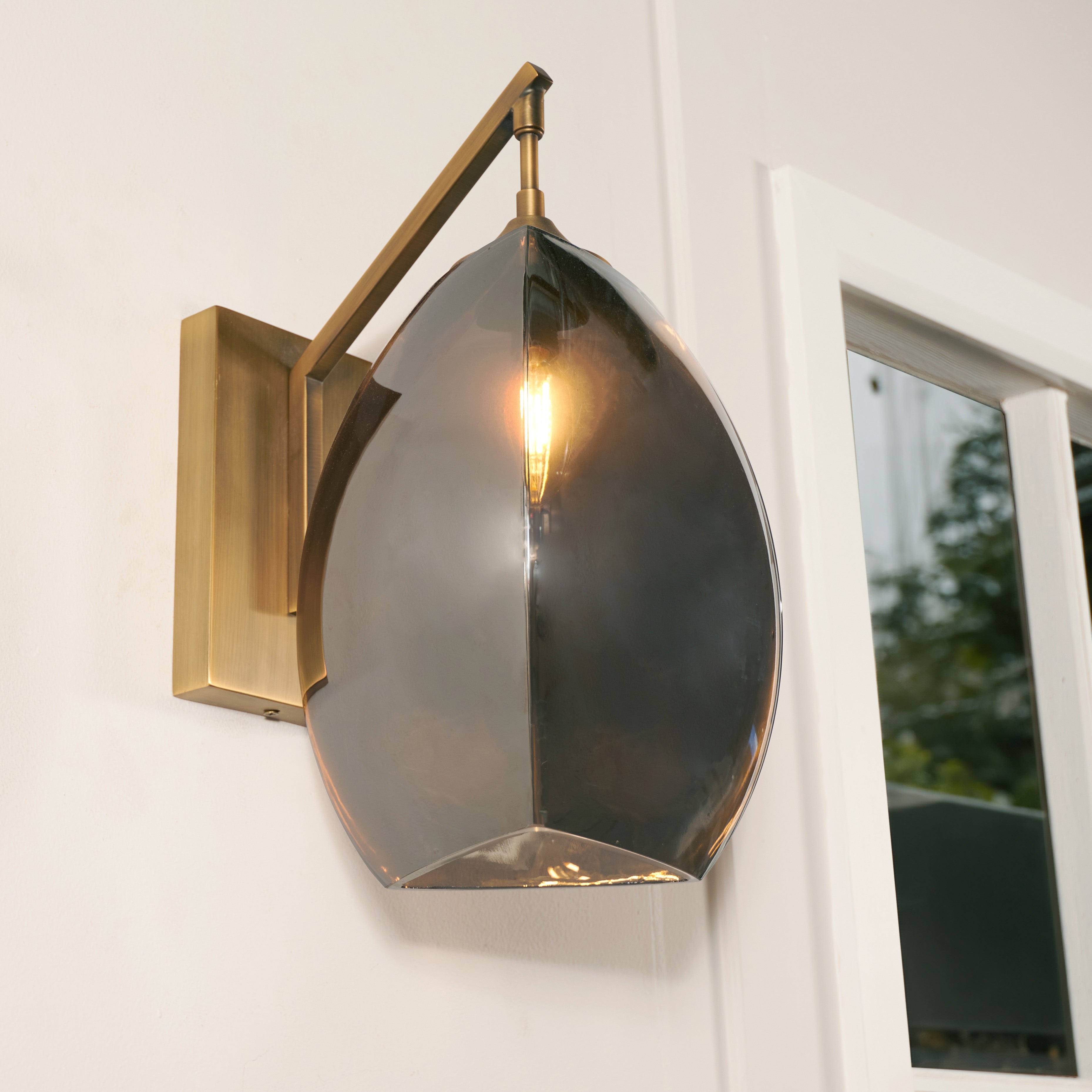Talence Antique Brass Wall Light with Smoke Glass Shade by RV Astley